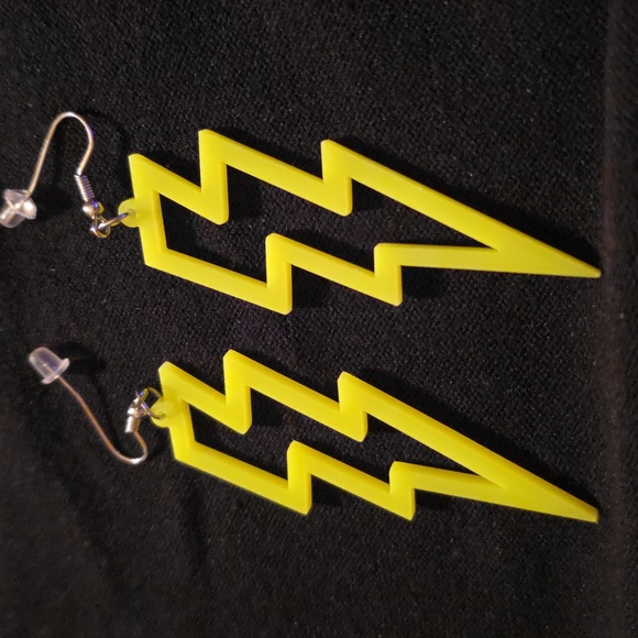 Neon Yellow Plastic Lightning Strike Fashion Earrings - Picture 2 of 3
